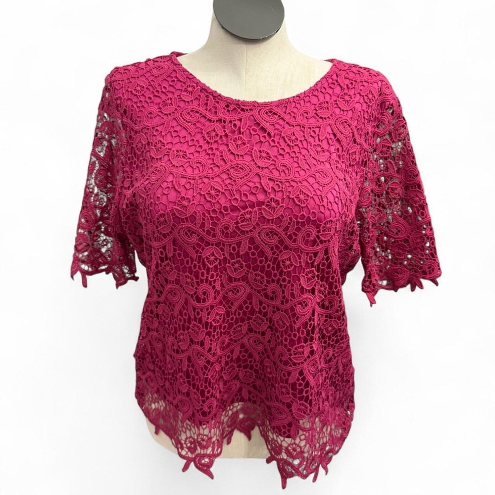 Philosophy Republic Women’s XL Magenta Fully Lined SS Lace Short Sleeve Top